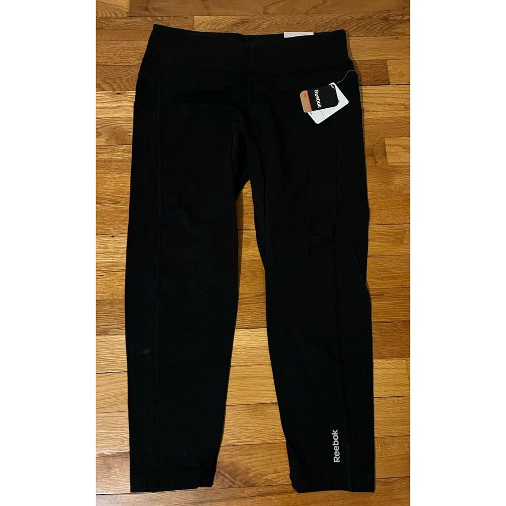 Reebok Women’s Black High Rise Pull-On Ankle Leggings Stretch Cotton L
